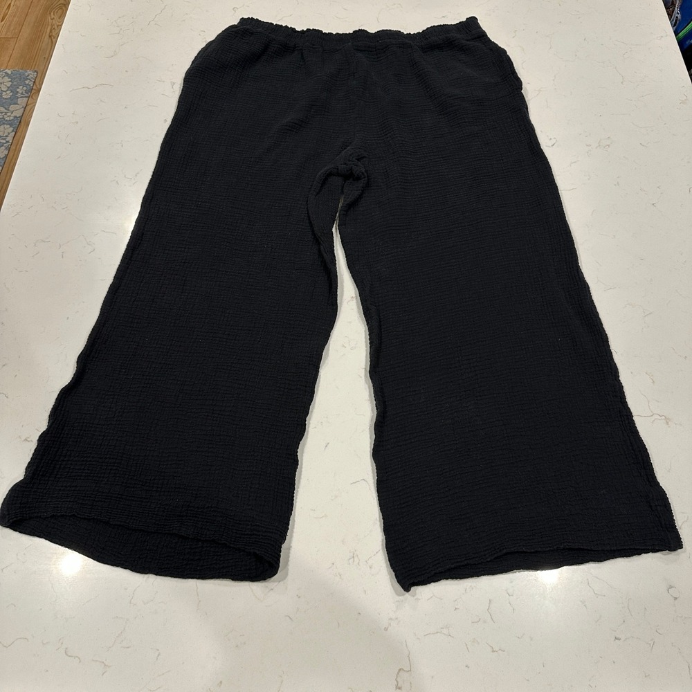 Shade & Shore Womens XL Black Cotton Gauze Wide Leg Beach Pants 238073149